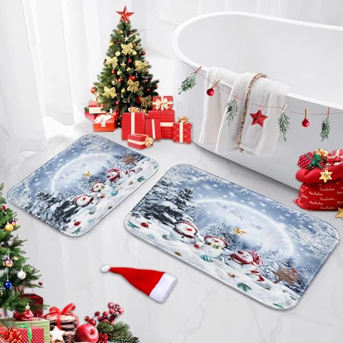 Britimes Weihnachtlicher Winter-Badezimmerteppich und -matten-Set, 2-teilig, Schneemann, Schneeflocken, Rentier, Schneelandschaft, Badezimmerteppich, rutschfest, saugfähig, Mikrofaser, Memory-Schaum, Britimes Weihnachtlicher Winter-Badezimmerteppich und -matten-Set, 2-teilig, Schneemann, Schneeflocken, Rentier, Schneelandschaft, Badezimmerteppich, rutschfest, saugfähig, Mikrofaser, Memory-Schaum, von Britimes