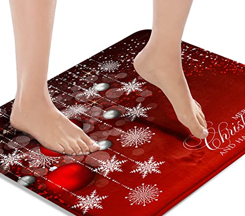 Britimes Weihnachtskugeln mit silberner Schneeflocke, Badematten für Badezimmer, Badezimmermatten, Teppiche, ohne Seide, rot, waschbar, Bodenteppich, Teppich, 40.6x61 cm für Küche, Schlafzimmer von Britimes