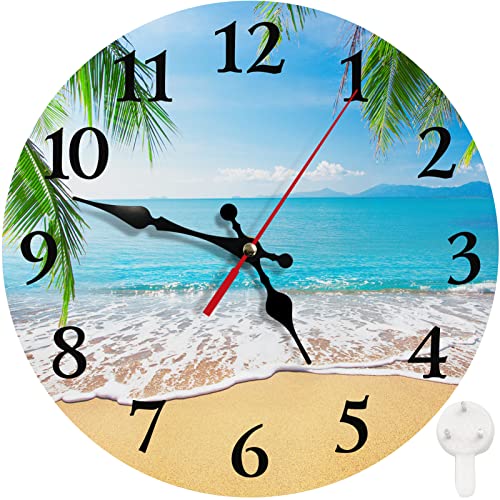 Runde Wanduhr, leise, nicht tickende Uhr, 25,4 cm, Palme, tropischer Strand, Sommerbaum, Heimdekoration für Wohnzimmer, Küche, Schlafzimmer und Büro von Britimes