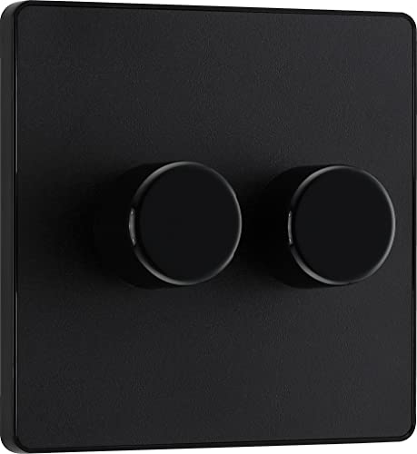 BG Electrical PCDMB82B Intelligenter Doppelwand-Dimmerschalter, 2-Wege, schraubenlose Frontplatte, Evolve, mattschwarz, 200 W, 200 W von British General