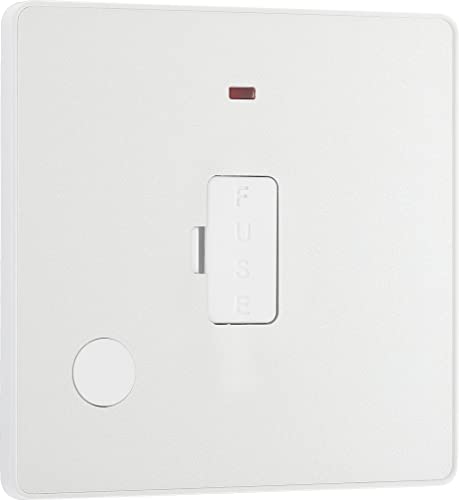 BG Electrical PCDCL54W ungeschaltete abgesicherte Anschlusseinheit mit LED-Stromanzeige und Flexsteckdose, abgesicherte Spur FCU, doppelpolig, schraubenlose Frontplatte, runde Kanten, Evolve, von British General