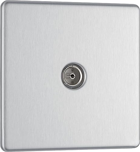 BG Electrical FBS60-01 Screwless Flat Plate Single Co-Axial Socket, Brushed Steel von British General