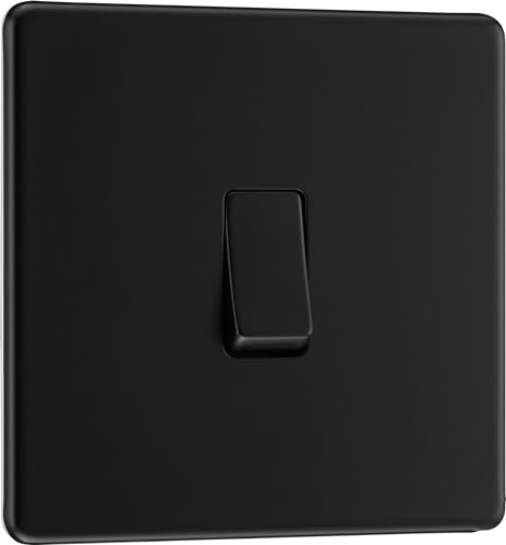 BG Electrical FFB12 Einzelwand-Lichtschalter, 2-Wege, schraubenlose Frontplatte, schlankes Profil, Premium-Flachplatte, mattschwarz, 20 A, 16 AX, FFB12 BG Electrical FFB12 Einzelwand-Lichtschalter, 2-Wege, schraubenlose Frontplatte, schlankes Profil, Premium-Flachplatte, mattschwarz, 20 A, 16 AX, FFB12 von British General