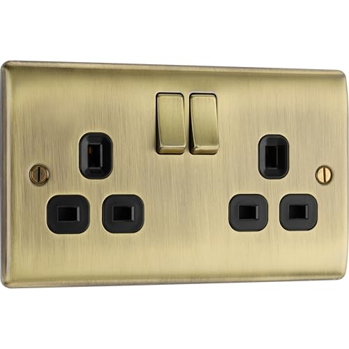 BG Electrical NAB22B Doppelschalter-Wandsteckdose, Nexus-Metall, antikes Messing, 13 A, NAB22B von British General