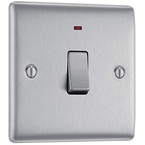 BG Electrical NBS31-01 Doppel-Lichtschalter mit Betriebsanzeige, gebürsteter Stahl, 2-Wege, 10AX BG Electrical NBS31-01 Doppel-Lichtschalter mit Betriebsanzeige, gebürsteter Stahl, 2-Wege, 10AX von British General