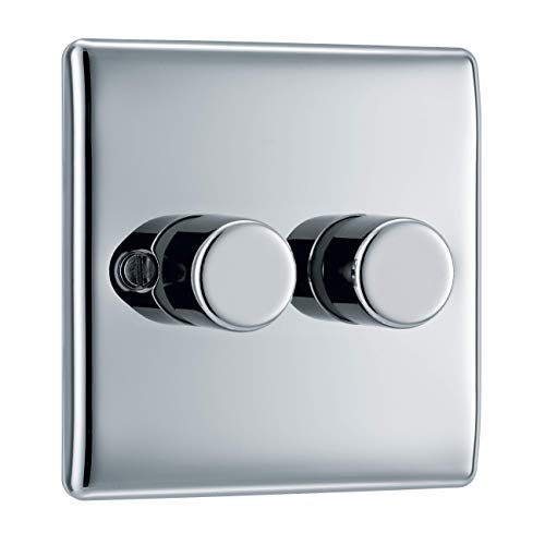 BG Electrical NPC82P Doppel-Dimmer-Lichtschalter, poliertes Chrom, 2-Wege, 400 W von British General