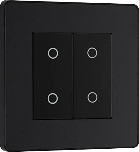 BG Electrical PCDMBTDS2B Sekundär/Slave-Doppel-Touch-Dimmer-Lichtschalter, 2-Wege, schraubenlose Frontplatte, Evolve, Mattschwarz, PCDMBTDS2B von British General