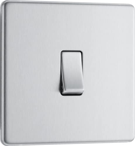 BG Electrical Screwless Flat Plate Single Light Switch, Brushed Steel, 2-Way, 16AX, Intermediate von British General