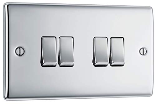 BG Electrical Vierfach-Lichtschalter, poliertes Chrom, 2-Wege, 10AX von British General