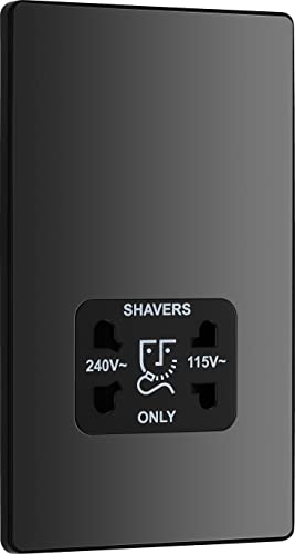 BG Electrical PCDBC20B Elektrische Zahnbürsten-Ladebuchse für Badezimmer, schraubenlose Frontplatte, runde Kanten, Evolve, 2-polig, Schwarz Chrom, 115 V/240 V, PCDBC20B von British General