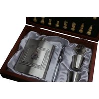 Personalisierte Polizei Flachmann Stift Schach Set Schnapsgläser Gravierte Holz Geschenk Fall Metall Wappen Emblem Luxus Uk British Abzeichen von BritishGoldCompany