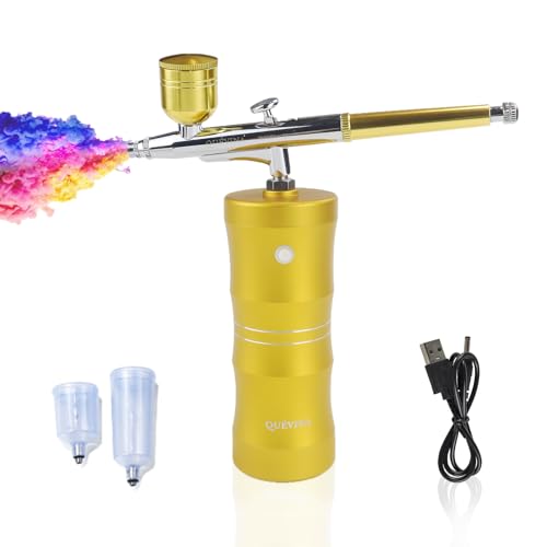 QUÉVINA Airbrush-Set mit Airbrush-Kompressor, Airbrush-Absauganlage, Airbrush-Pistole und Farben ohne Kabel (Gold) von Britzgo