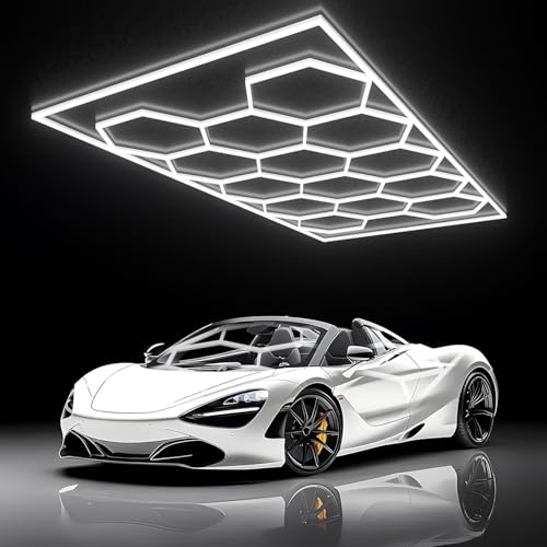 Hexagon LED Garagenlicht, 200W 6500K 86400LM 25Pack 14 Gittersysteme mit Border Garage Wabenlicht Decke LED für Gym Keller Lager Detaillierung Werkstatt Beleuchtung (Hexagon-14-Rahmen) von Brivulgent
