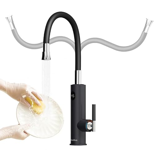 Briwellna Wasserhahn mit Durchlauferhitzermit Universalauslauf, 220V Instant Elektrischer Wasserhahn Heizung Wasserhahn für Küche, Edelstahl-Wasserhähne (Schwarz) von Briwellna