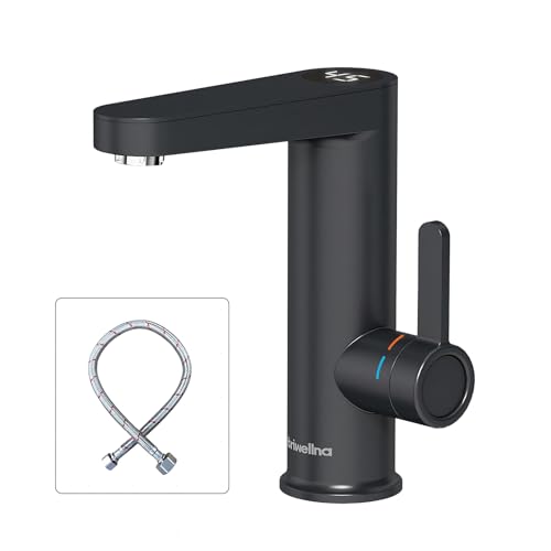 Briwellna Instant Hot Water Tap for Bathroom, Warmwasserhahn für Badezimmerwaschbecken, 220 V elektrischer Durchlauferhitzer mit Digitalanzeige, Durchlauferhitzer-Wasserhahn (Schwarz) von Briwellna