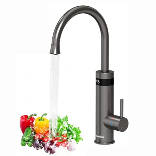 Stainless Steel Hot Water Kitchen Tap, Electric Tap with Digital Display, 220V Tankless Electric Water Heater Faucet Mixer Tap (Grey) von Briwellna