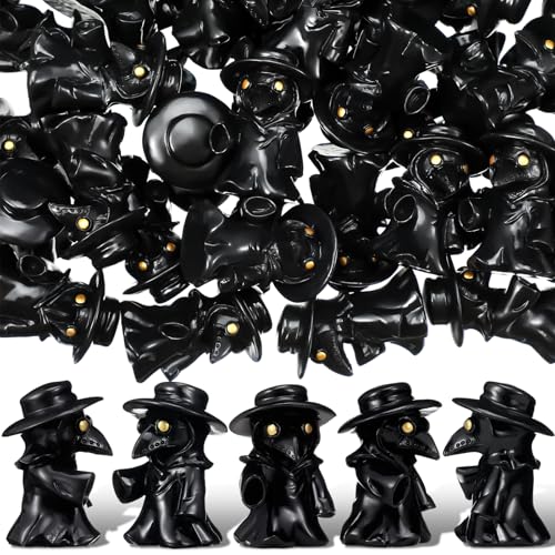 Briwooody 50 Stück Halloween Mini Pestdoktor-Figuren Schwarzer Rabe, Mini-Harz-Figuren zum Verstecken Gothic, gruselige Miniatur-Krähen Dekor für Innenbereich, Heimdekoration, Party, Ornament von Briwooody