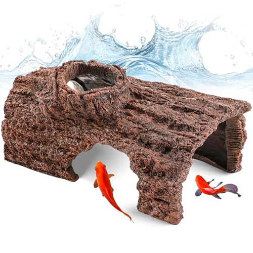 Briwooody Kunstholz-Fischhöhle, extra groß, 48,3 cm, Baumstumpfversteck für Aquarien, dekorativer Unterschlupf für Teiche, Aquarien und Terrarien, Eidechsenschlange, Reptilien und Wildtierversteck von Briwooody