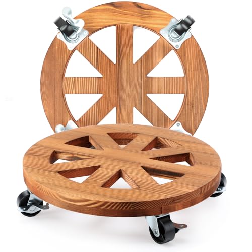 Briwooody Pflanzenständer aus Holz mit Rädern, strapazierfähig, 30,5 cm, mit 4 360° feststellbaren Lenkrollen, für drinnen und draußen, Blumentopf-Roller, 2 Stück von Briwooody