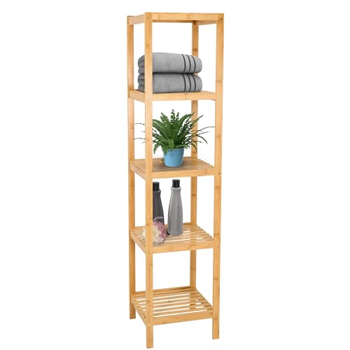 Brixy Badezimmerregal - Badezimmerschrank - 5-lagig - 141x33x33cm - Badezimmerschrank - Bambus Brixy Badezimmerregal - Badezimmerschrank - 5-lagig - 141x33x33cm - Badezimmerschrank - Bambus von Brixy