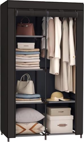 Brixy Kleiderschrank - Garderobenschrank - Kleiderschrank - Faltbar - Stoff Faltschrank - Campingschrank - 88 x 45 x 168 cm - Schwarz von Brixy