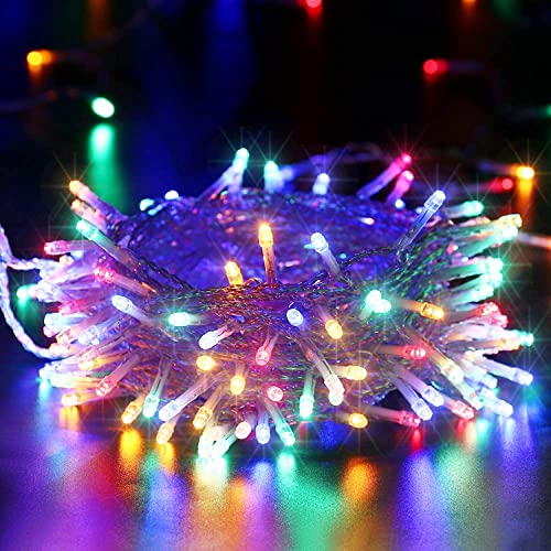 100 LED Lichterkette Bunt, BrizLabs Außen Lichterkette Batterienbetriebe 8 Modi Wasserdicht Weihnachtsbeleuchtung mit Timer für Innen Weihnachtsbaum Zimmer Hochzeit Deko, Durchsichtigen Kabeln von BrizLabs