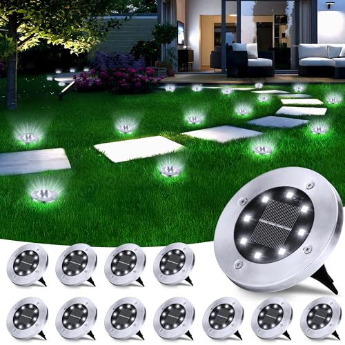 BrizLabs 12 Stück Solar Bodenleuchten für Garten, 8 LEDs Solarleuchten Außenleuchte LED Solar Gartenleuchten Wasserdicht Kaltweiß Solarlampen für Außen Rasen Auffahrt Gehweg Patio Terrasse von BrizLabs