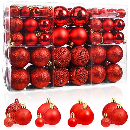 BrizLabs 100 Stück Christbaumkugeln Weihnachtsdeko Set Weihnachtskugeln Glas Weihnachtsbaumkugeln Ornamente Christbaumkugeln Plastik Bruchsicher Weihnachtsbaumschmuck, MEHRWEG (Rot) von BrizLabs