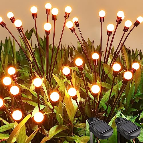 BrizLabs Firefly Solar Gartenleuchten Außen, 2 Stück 16 LED Solar Glühwürmchen Lichter Solarlampen Garten IP65 Wetterfest Swinging Solarleuchten Gartenlicht für Außen Rasen Gehweg Landschaft Balkon von BrizLabs