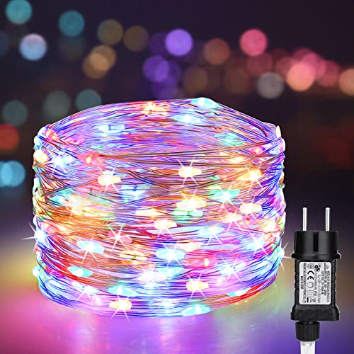 BrizLabs Lichterkette Draht Innen, 10M 100 LED Weihnachten Kupfer Lichterketten Außen Mehrfarbig Wasserdicht 8 Modi Micro Weihnachtsbeleuchtung für Schlafzimmer Haus Garten Party Balkon Möbel Deko von BrizLabs