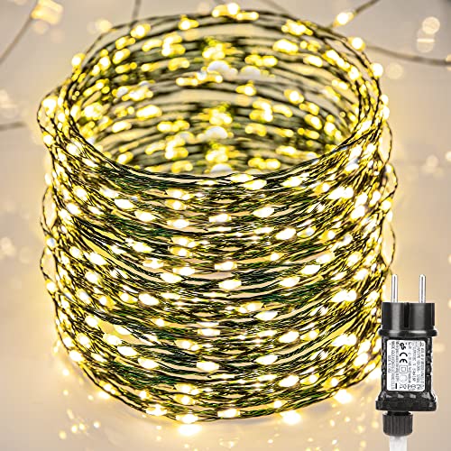 BrizLabs Lichterkette Kupferdraht Strom, 20M 400 LED Warmweiß Weihnachtsbaum Lichterkette Außen 8 Modi Wasserdicht Weihnachtsbeleuchtung für Party Innen Zimmer Garten Balkon Hochzeit Weihnachtsdeko von BrizLabs