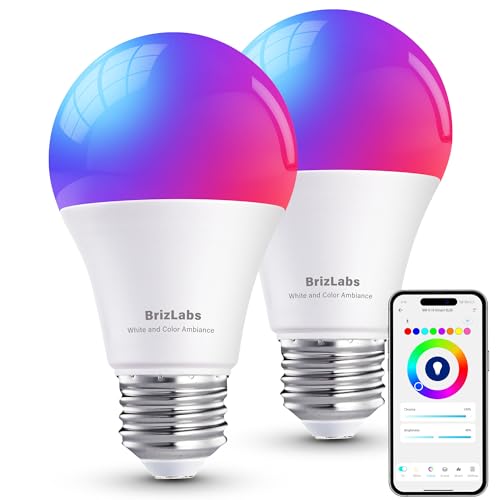 BrizLabs Smart Glühbirne E27 Alexa Lampe, 9W WLAN Dimmbare RGB Warmweiß Kaltweiß Birne WiFi & Bluetooth Smart Bulb, Musik Sync, Kompatibel mit Alexa/Google Assistant, Kein Hub Benötigt, 2 Stück von BrizLabs