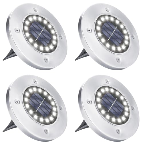 BrizLabs Solar Bodenleuchten Aussen, 4 Stück 16 LEDs Solarlampen für Garten Solarleuchten Wasserdicht Edelstahl Gartenleuchten Außenleuchte für Deck Rasen Auffahrt Gehweg Patio Outdoor, Kaltweiß von BrizLabs