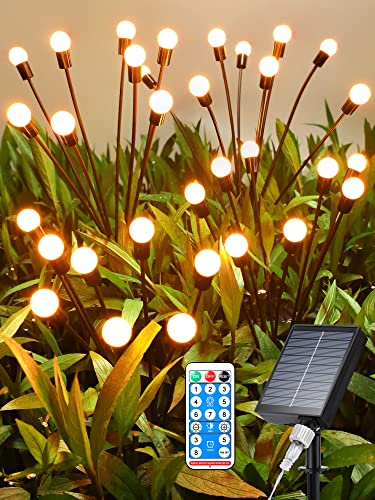 BrizLabs Solarlampen für Außen Garten, 4 Stück 32 LED Solar Glühwürmchen Lichter Firefly Schwingend Gartenlichter IP65 Wasserdicht 8 Modi Solarleuchten für Rasen Gehweg Auffahrt Terrasse Hof Deko von BrizLabs