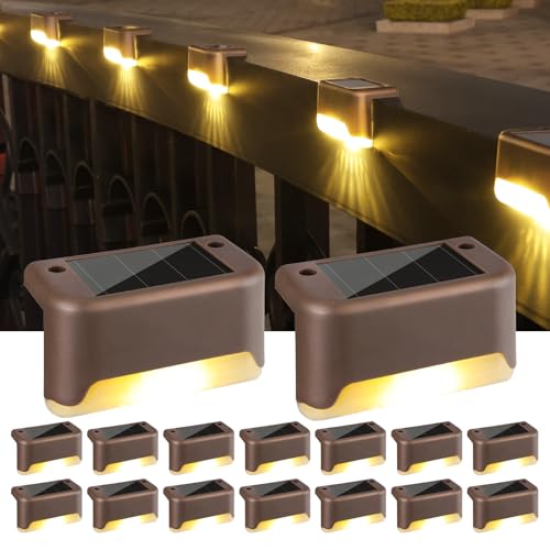 BrizLabs Solarleuchten für Außen, 16 Stück LED Solarlampe Garten Solar Deck Licht Wasserdichte Treppenleuchten Solar Zaunlichter Gartenleuchten Dekoration für Patio Balkon Rasen Stufen Weg, Warmweiß von BrizLabs