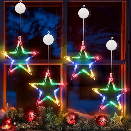 BrizLabs Weihnachtsdeko Fenster Lichter, 4 Stück 10 LED Sterne Weihnachtsbeleuchtung Batterie Innen Weihnachtsstern Lichterkette mit Timer Saugnäpfe für Halloween Außen Garten Balkon Party Deko, Bunt BrizLabs Weihnachtsdeko Fenster Lichter, 4 Stück 10 LED Sterne Weihnachtsbeleuchtung Batterie Innen Weihnachtsstern Lichterkette mit Timer Saugnäpfe für Halloween Außen Garten Balkon Party Deko, Bunt von BrizLabs