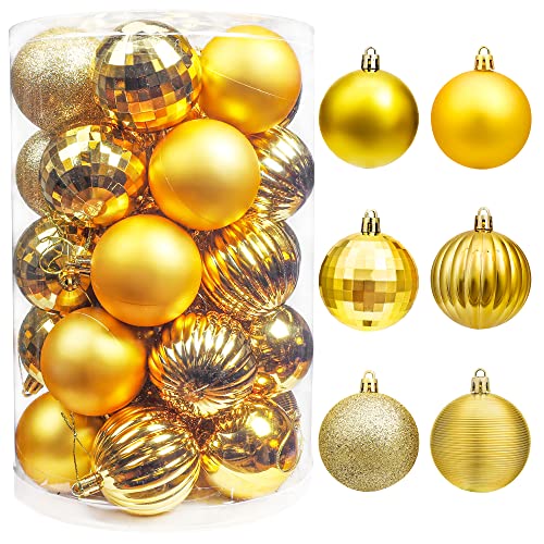 BrizLabs Weihnachtskugeln Kunststoff Gold, 6CM 34 Kugeln Christbaumschmuck Plastik Christbaumkugeln Baumschmuck Weihnachten für Indoor Zimmer Hochzeit Geburtstag Party Weihnachtsdekoration von BrizLabs