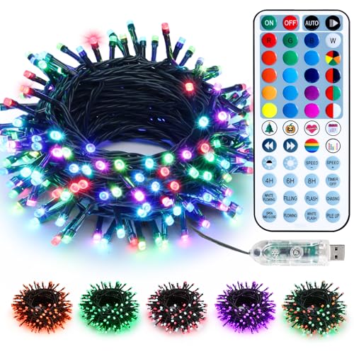 BrizLabs Weihnachtslichterkette Innen, 10M 100 LED USB Bunt Lichterkette Außen Farbwechsel RGB Weihnachtsdeko Aussen Wasserdicht mit Fernbedienung Timer für Garten Baum Zimmer Party Halloween von BrizLabs