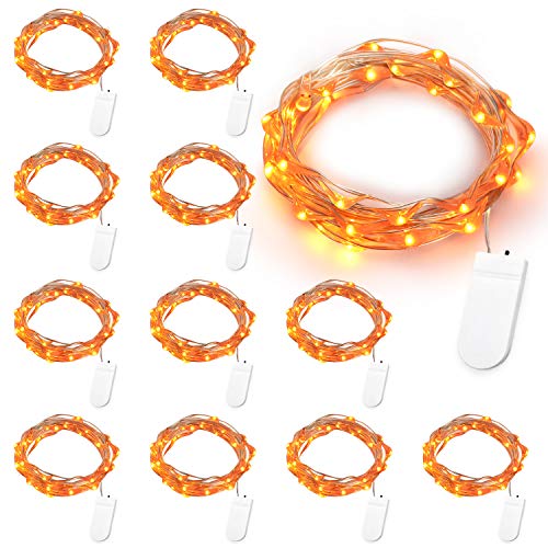 Halloween Orange Lichterkette, BrizLabs 12 Stück 20 LED Herbst Lichterketten 2M Micro Silber Drahtlichterkette Batterie Glühwürmchen Licht für Herbst Erntedankfest Weihnachten Party Innen Flasche Deko von BrizLabs