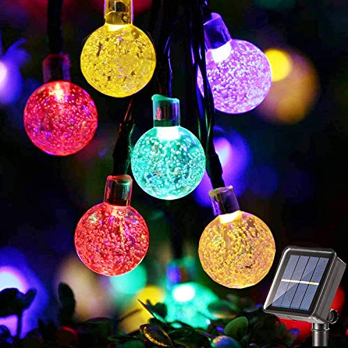 LED Solar Lichterkette Außen, BrizLabs 13.8M 60 LED Kristall Kugeln Solarlichterkette Aussen 8 Modi Wasserdicht Innen Beleuchtung für Garten Bäume Terrasse Hof Weihnachten Hochzeiten Party, Bunt von BrizLabs