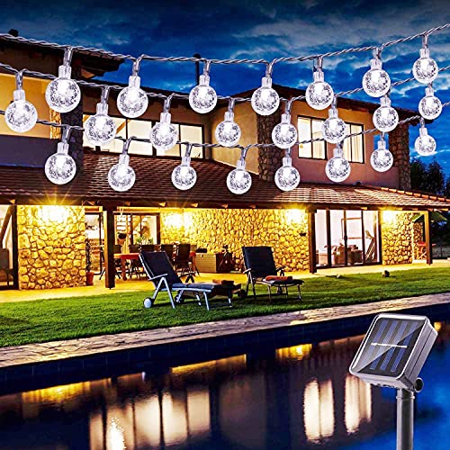 BrizLabs Solar Lichterkette Außen 30 LED Kugeln Kristall Lichterkette 4.5M 8 Modi Außenlichterkette Wasserdicht Kristallbälle Beleuchtung für Garten Terrasse Bäume Hof Haus Party Deko, Kaltweiss von BrizLabs