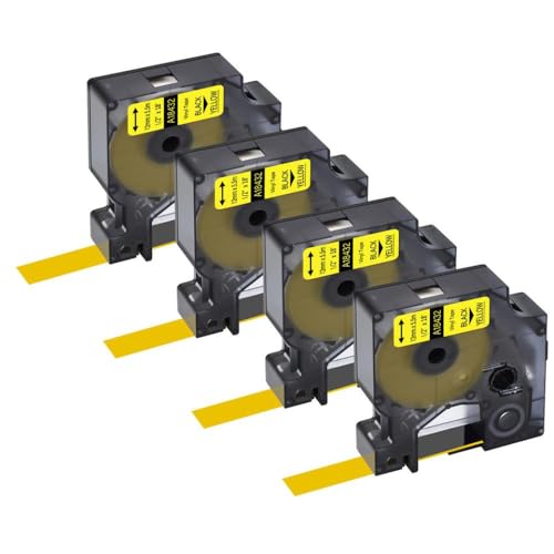 3 4 5 10pk kompatible Druckbänder Kompatibel mit Etikettendrucker 450 Duo funktioniert mit A18444 18432 Schwarze Ind -Bänder(4PK Black on Yellow) von BrmElok