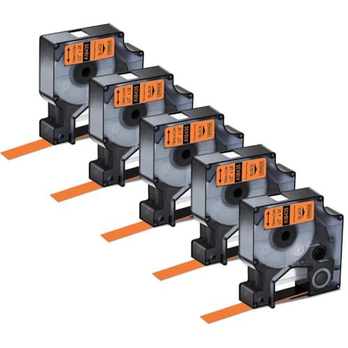3 4 5 10pk kompatible Druckbänder Kompatibel mit Etikettendrucker 450 Duo funktioniert mit A18444 18432 Schwarze Ind -Bänder(5PK Black on Orange) von BrmElok