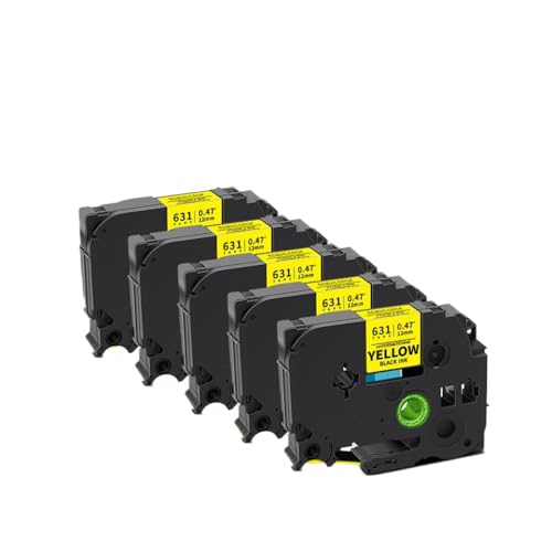 3 5 12mm Labelband funktioniert mit Tze231 Tze631 Tze131 Fits Label Maker Pt-H110 P710 1PK 3pk 5pk(5PK Black on Yellow) von BrmElok