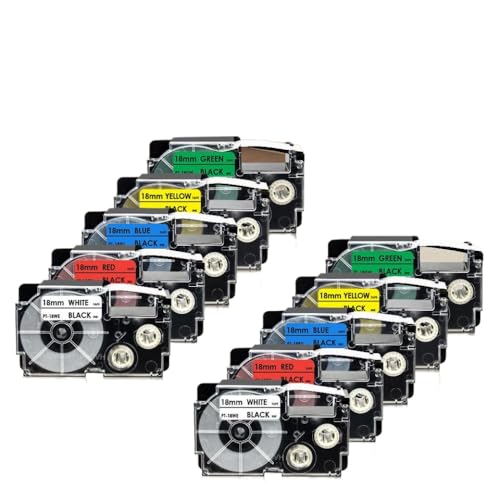 BrmElok 18 mm kompatible Etikettband 5PK 10pk Kompatibel mit XR-18WE-Druckerbandarbeit mit CW-L300 KL-120 KL-430 KL-750 Label Maker gemischte Farben(10PK Mixed Color) von BrmElok