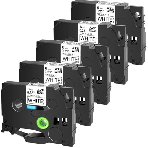 BrmElok 6 mm Flexibler ID Laminat Etikett Tape 5pk Schwarz auf weiße Kassettenkassette kompatibel mit Tze-FX211 Kompatibel mit Etikettendrucker BrmElok 6 mm Flexibler ID Laminat Etikett Tape 5pk Schwarz auf weiße Kassettenkassette kompatibel mit Tze-FX211 Kompatibel mit Etikettendrucker von BrmElok