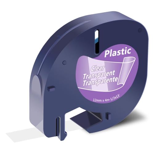 BrmElok Kompatible 12 mm weiße Kunststoff-Etikett-Papierklebebandgewebe Kompatibel mit LT-100H-Etikettenhersteller 200b QX50 91331 16952 200 Etiketten(Clear Plastic) von BrmElok