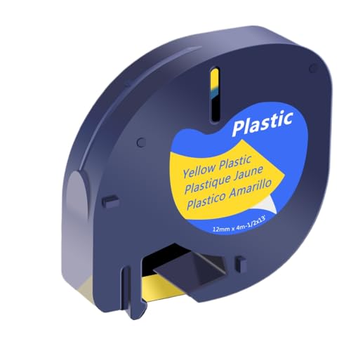 BrmElok Kompatible 12 mm weiße Kunststoff-Etikett-Papierklebebandgewebe Kompatibel mit LT-100H-Etikettenhersteller 200b QX50 91331 16952 200 Etiketten(Yellow Plastic) von BrmElok