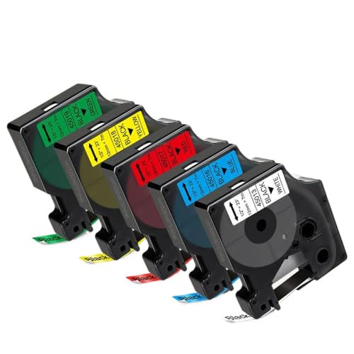 BrmElok Kompatible Etikettenklebeband Kompatibel mit Etikettendrucker funktioniert mit LabelManager LM160 LM420P D1 12mm 5 10pk Modelle 45013 45010 45018(5PK Mix) von BrmElok