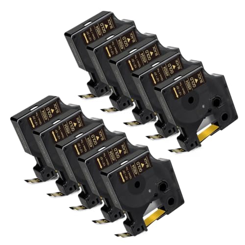 Kompatible Etikettenklebeband Kompatibel mit Etikettendrucker funktioniert mit LabelManager LM160 LM420P D1 12mm 5 10pk Modelle 45013 45010 45018(10PK Gold on Black) von BrmElok